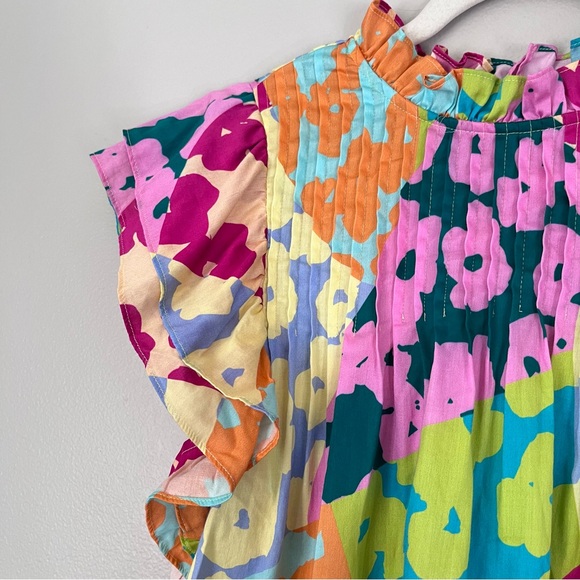 Crosby by Mollie Burch Elsie Pleated Ruffle Sleeve Top Patchwork Poppy Floral - Picture 3 of 8